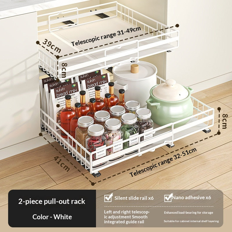Extendable Pull-Out Drawer Storage Rack - White / Set