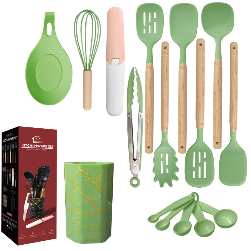 12-Piece Silicone Utensil Set - Bamboo Leaves Green / Style A