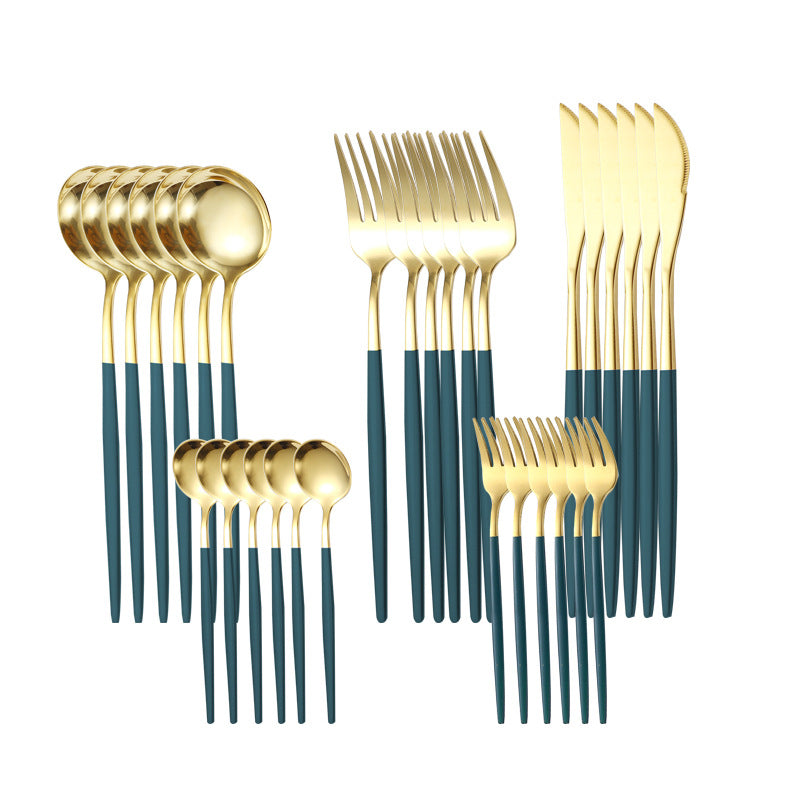 30-Piece Stainless Steel Cutlery Set - Dark Green Gold