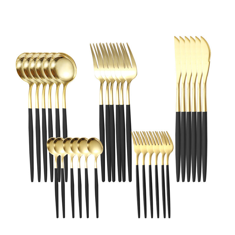 30-Piece Stainless Steel Cutlery Set - Black Gold