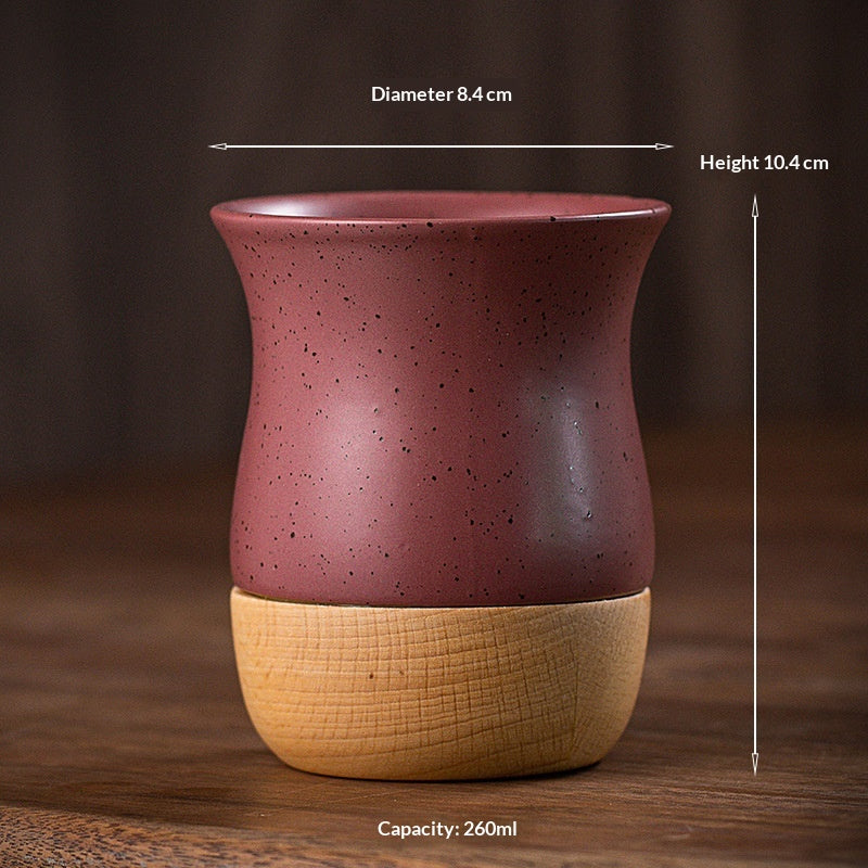 Stoneware Coffee Cup with Wooden Base