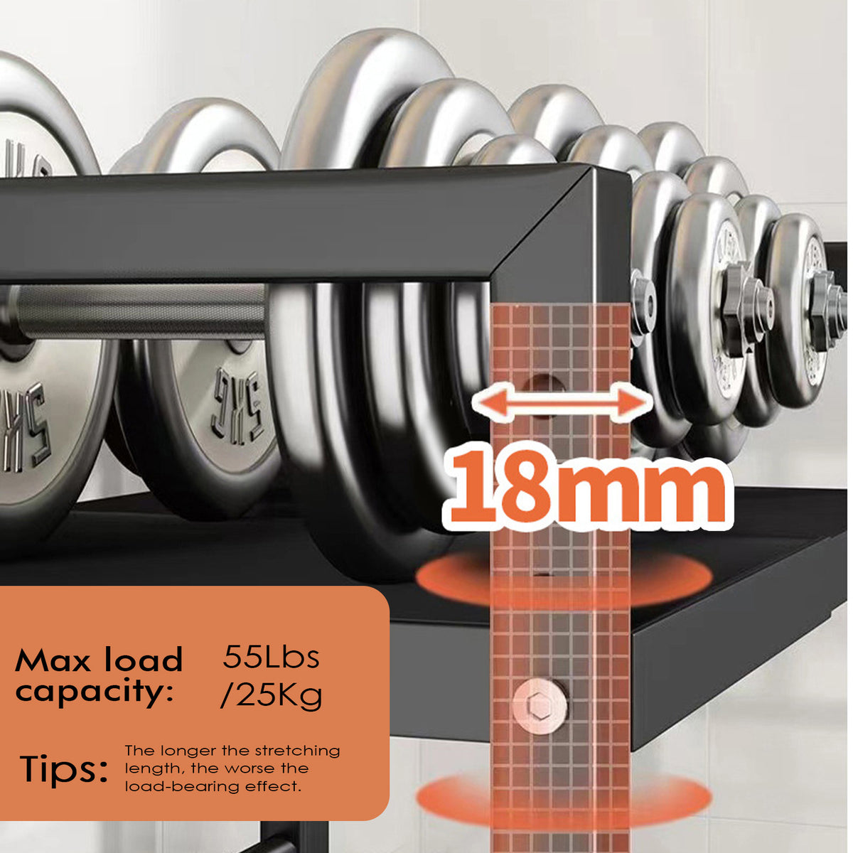Double-Bar Wall Rail with 6 Hooks, Black
