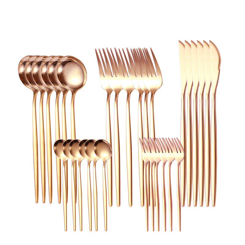 30-Piece Stainless Steel Cutlery Set - Rose Gold