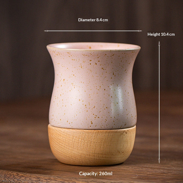 Stoneware Coffee Cup with Wooden Base