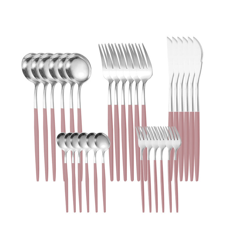 30-Piece Stainless Steel Cutlery Set - Pink Silver
