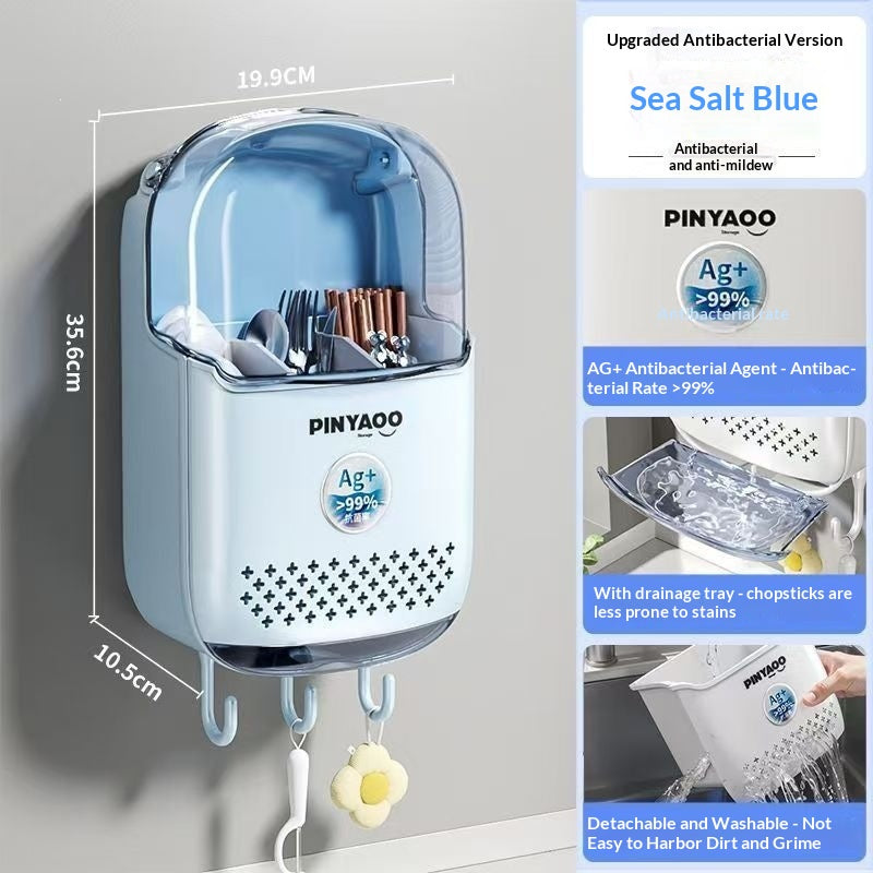 Wall-Mounted Chopstick and Utensil Rack - Sea Salt Blue