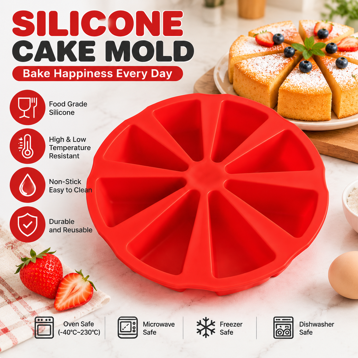 8-Cavity Silicone Cake Mould