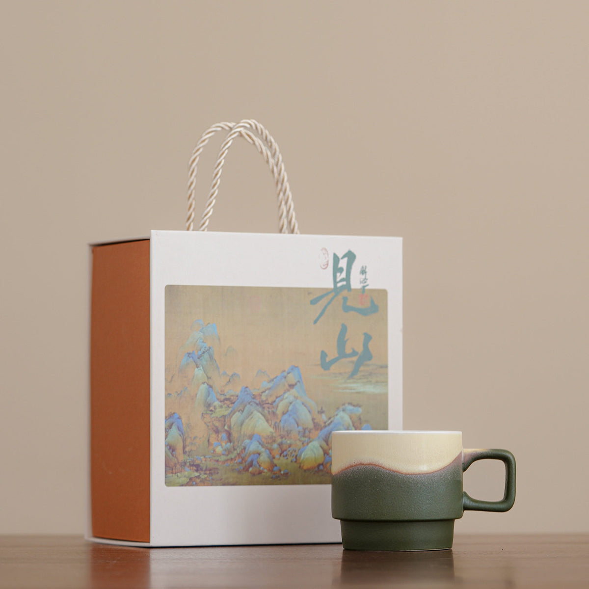 Kiln-Change Ceramic Coffee Cup Gift Set - Green / Gift Box