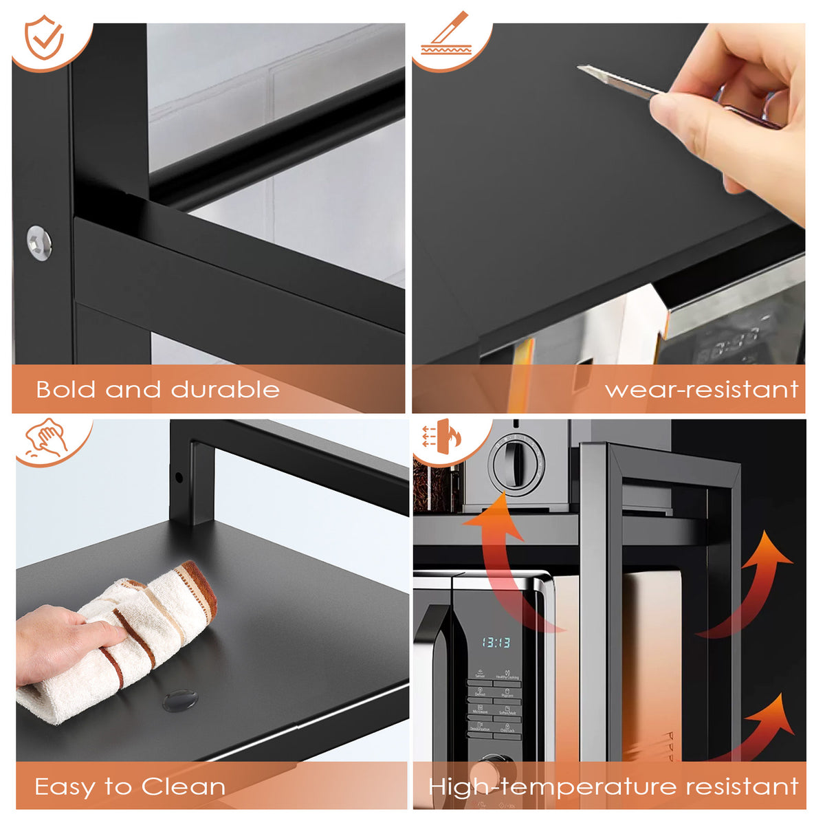 Double-Bar Wall Rail with 6 Hooks, Black