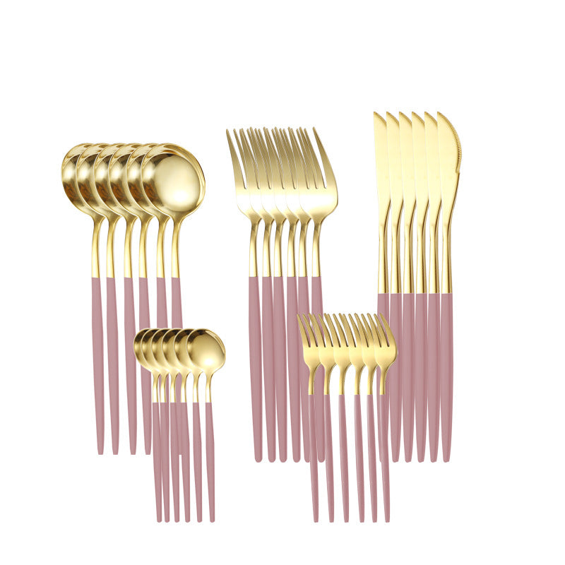 30-Piece Stainless Steel Cutlery Set - Pink Gold