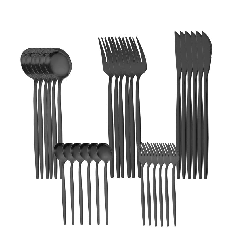 30-Piece Stainless Steel Cutlery Set - Black