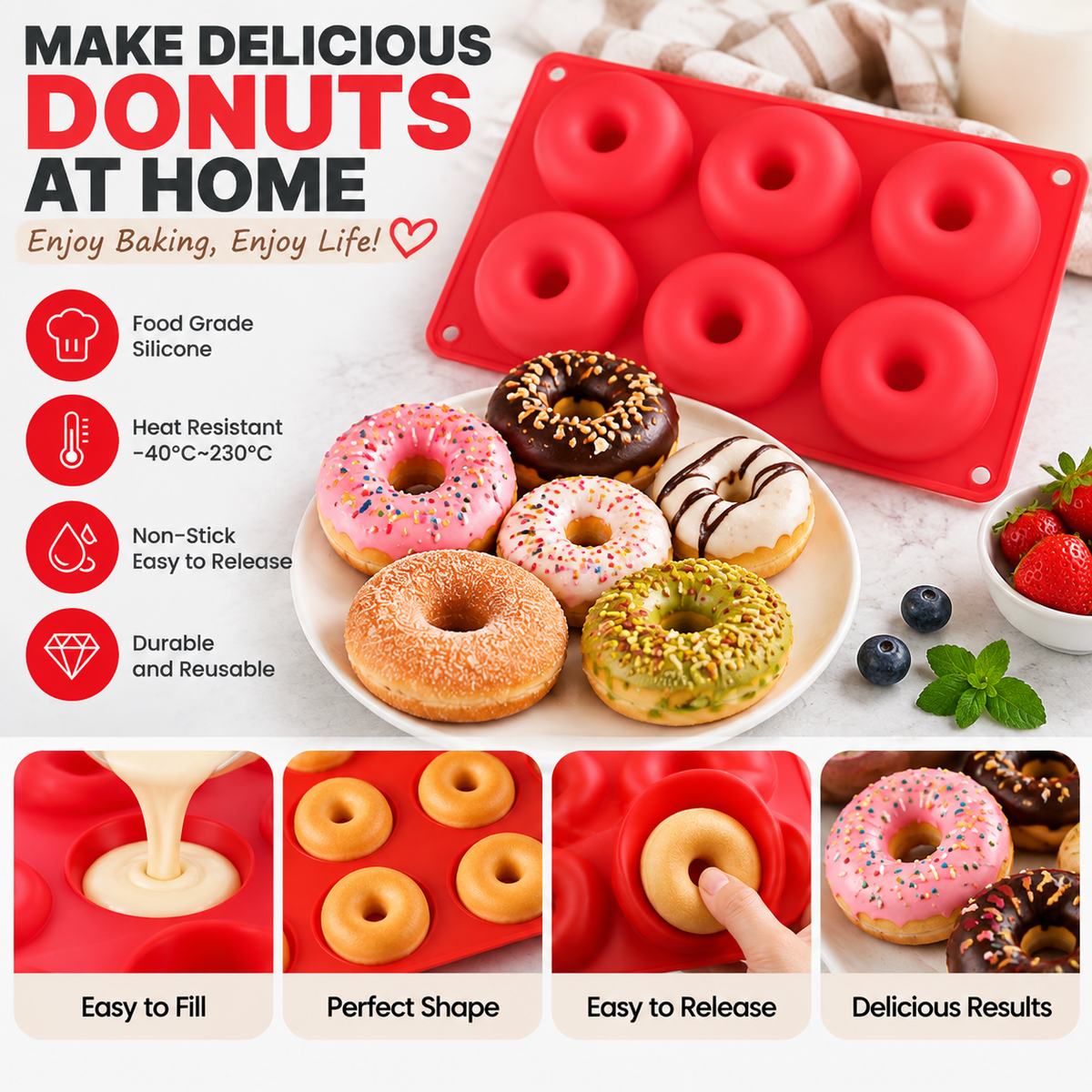 6-Cavity Silicone Donut Mould