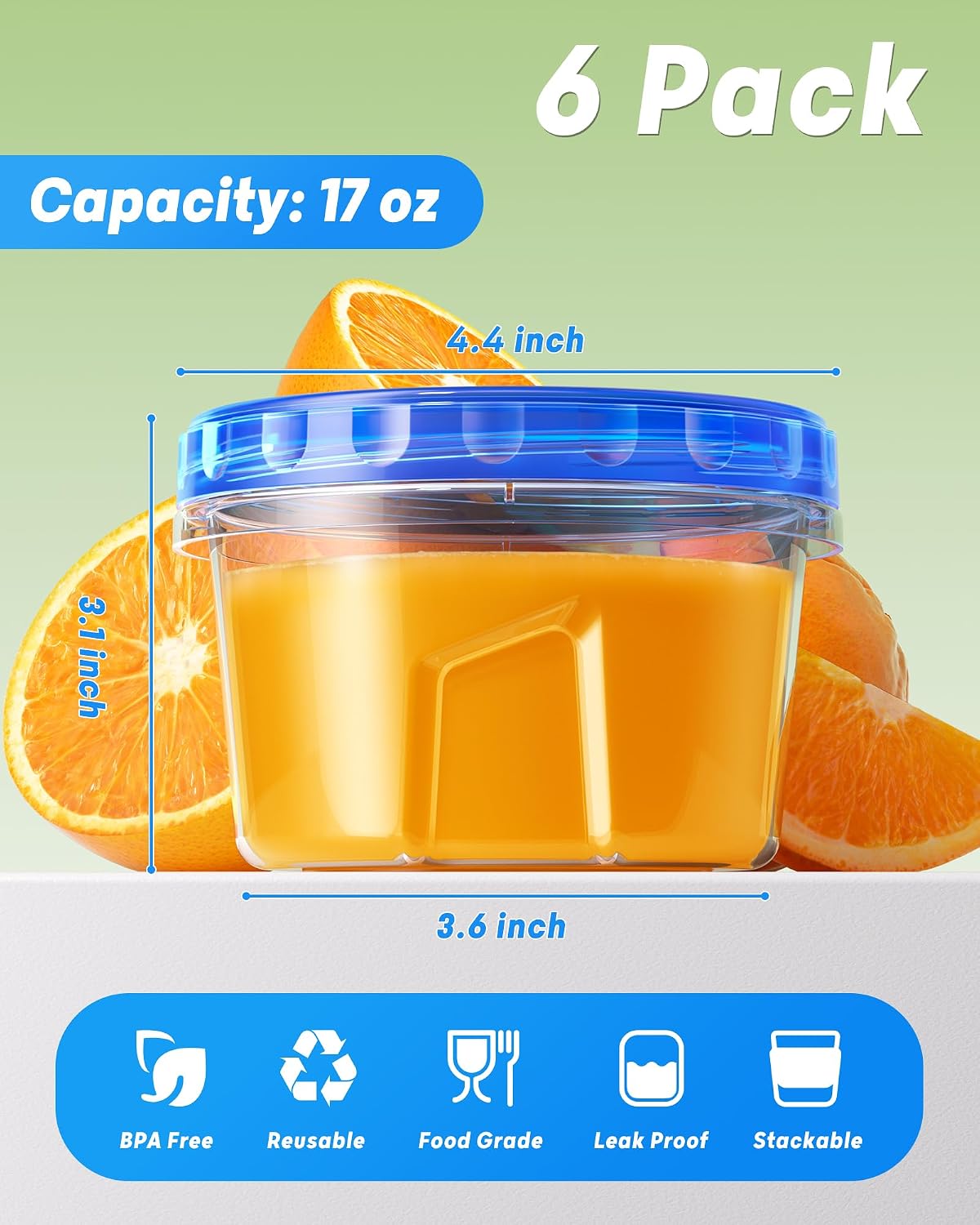 Freezer Storage Containers, 500ml (6-Pack)